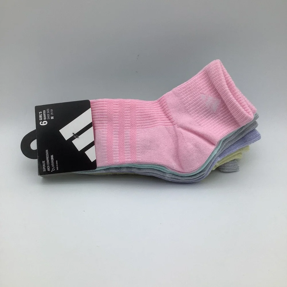 Adidas Superlite ClimaCool Quarter Socks 6 Pair Pink Blue Grey Size M 2Y-5Y NWT